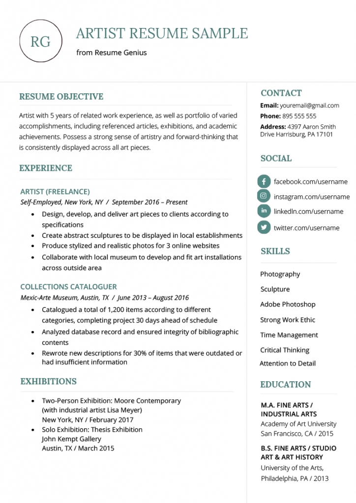 Artist Resume Sample &amp; Writing Guide | Resume Genius