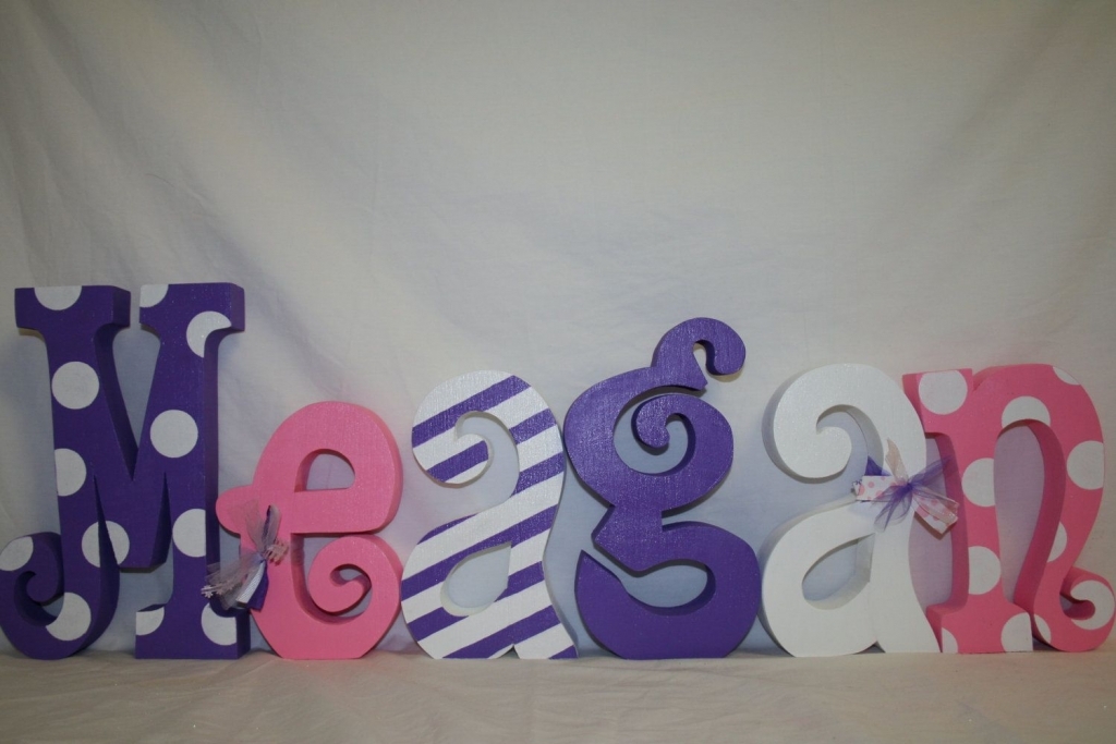 Baby Custom Wood Letters Pink Purple White Nursery Letters Girl