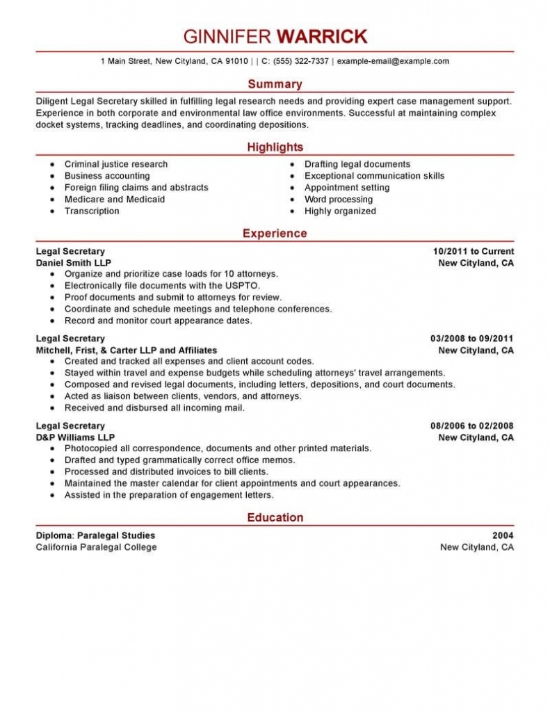 Best Legal Secretary Resume Example | Livecareer
