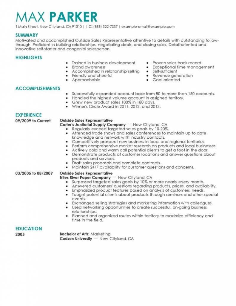 Best Outside Sales Representative Resume Example | Livecareer