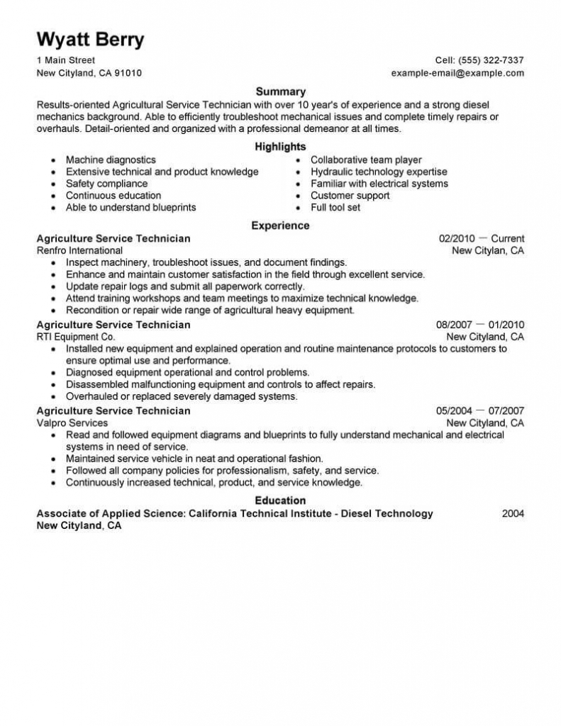Best Service Technician Resume Example | Livecareer