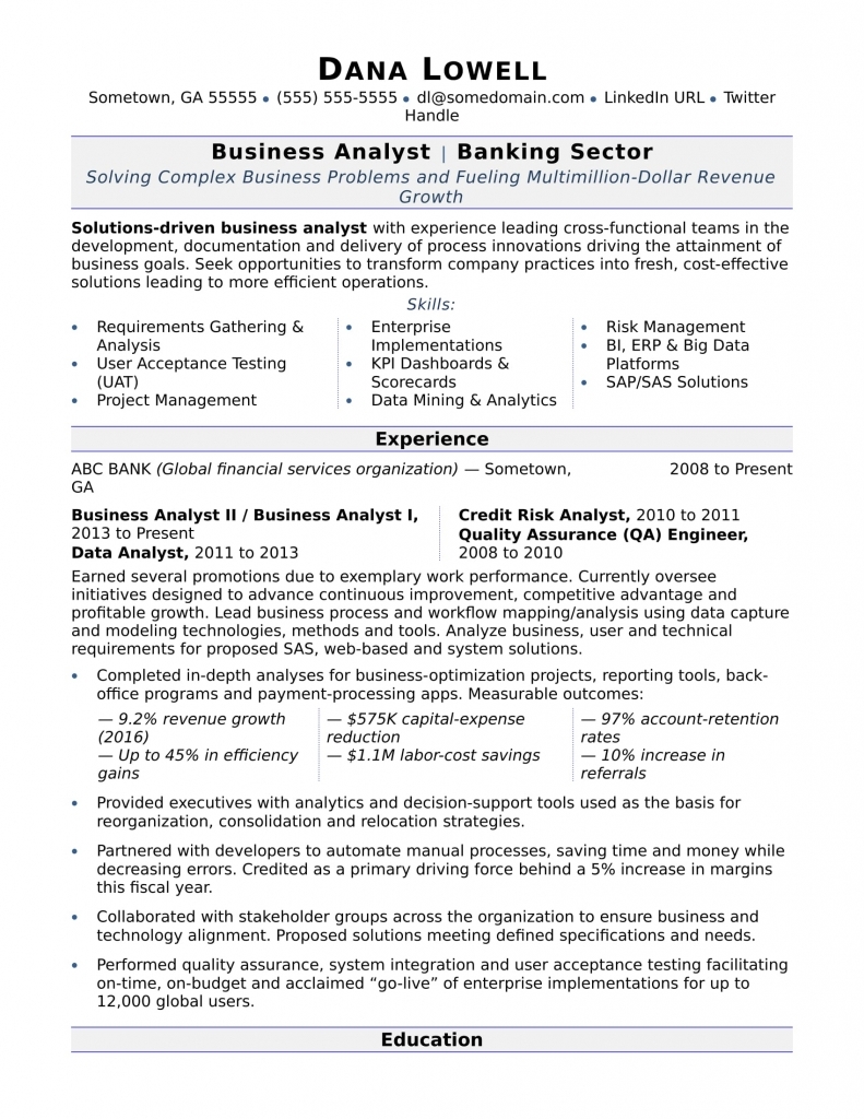 Business Analyst Resume Sample | Monster