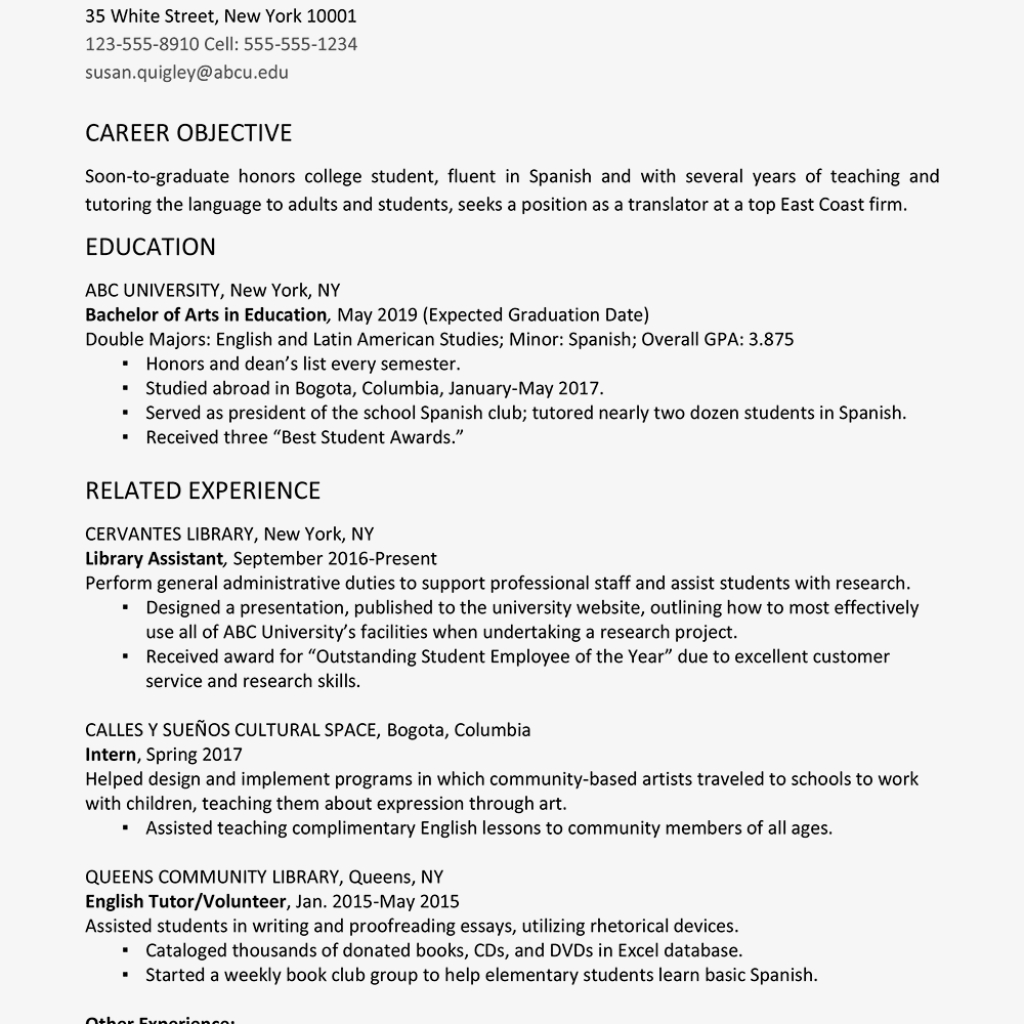 College Graduate Resume Example And Writing Tips