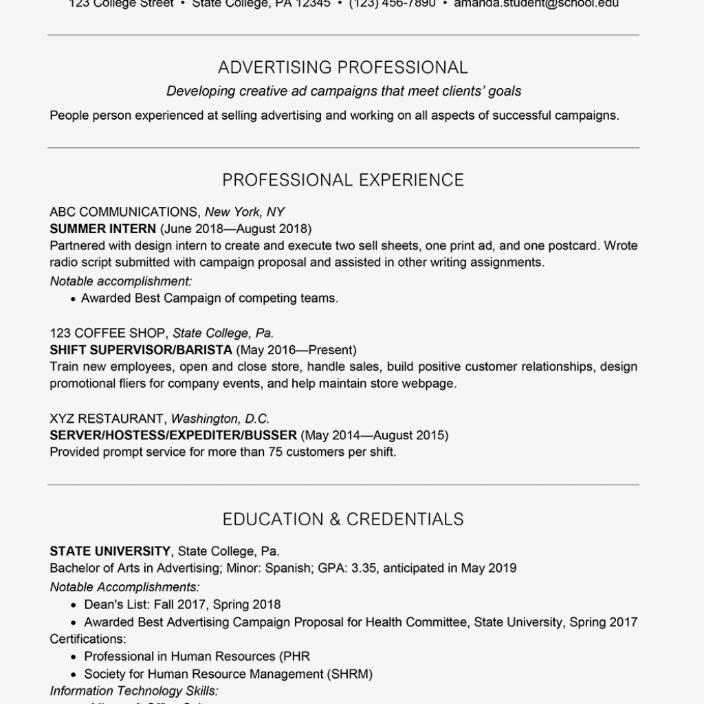 College Student Resume Example