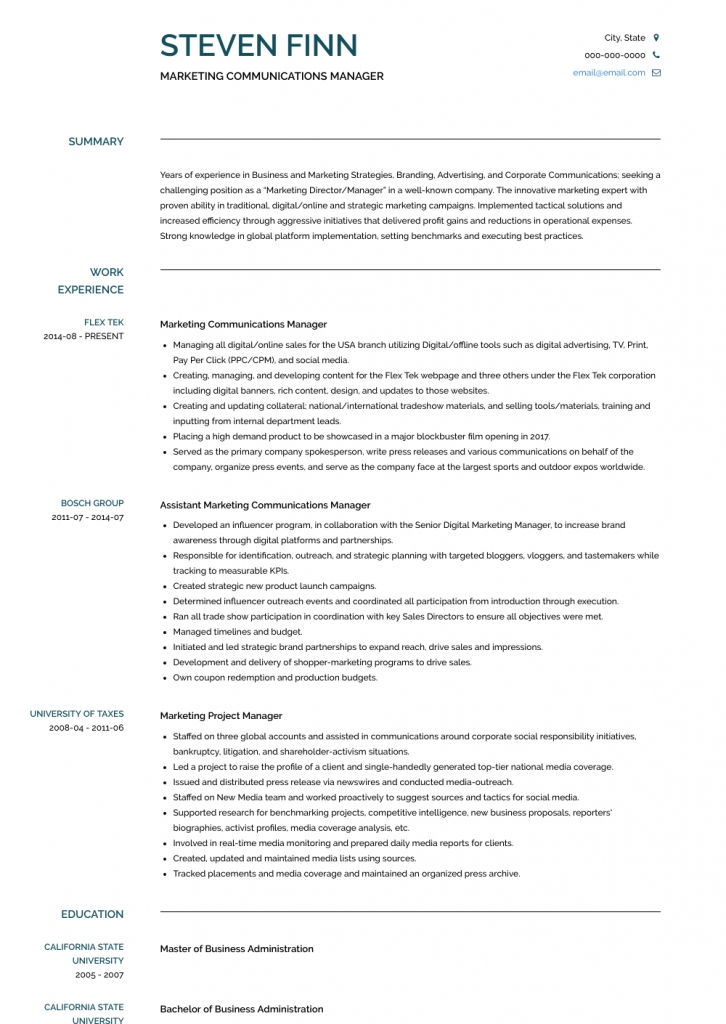 Communications Manager - Resume Samples &amp; Templates | Visualcv