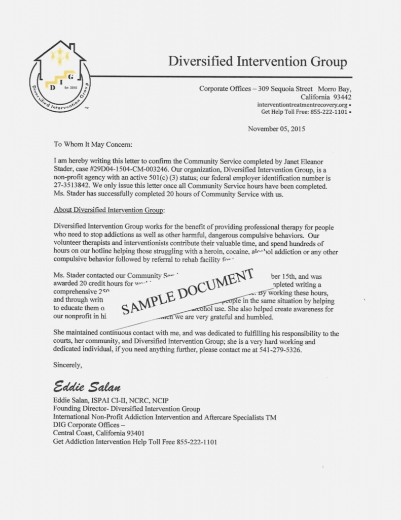 Community Service Letter Example Publication Sample Verif Cs On