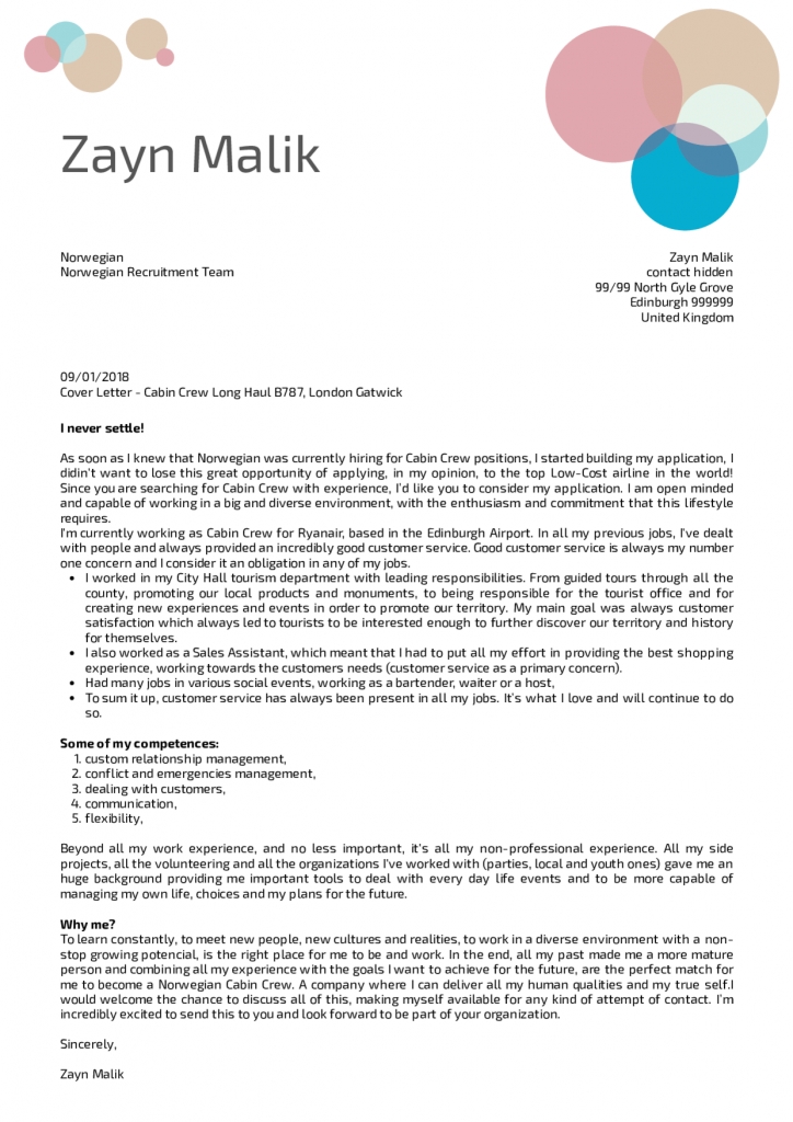 Cover Letter Examplesreal People: Norwegian Cabin Crew Cover