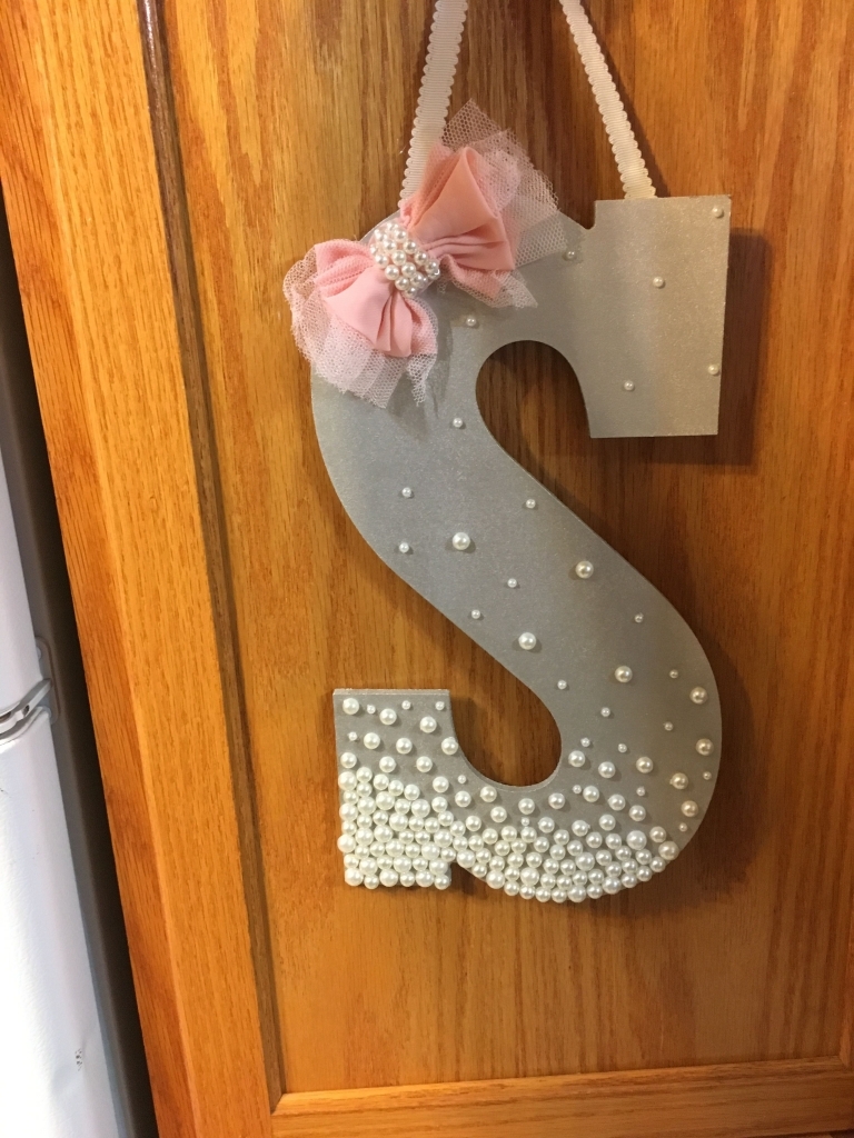 Decorated Wooden Letter. Diy. Baby Girl. Nursery Gift. Pearls
