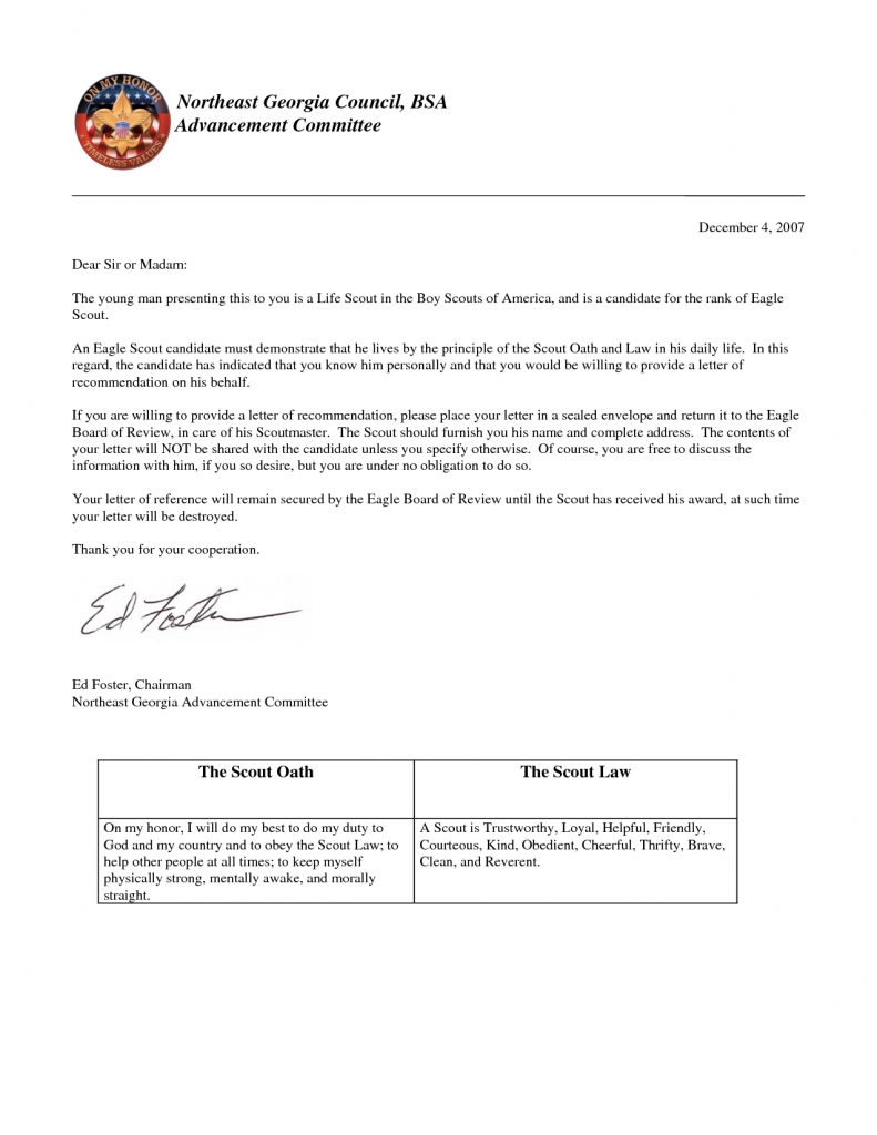 Eagle Scout Letter Of Recommendation | Gplusnick