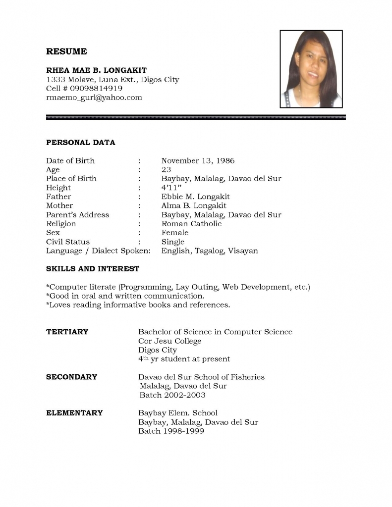 Examples Of A Simple Resumes - Ferdin.yasamayolver