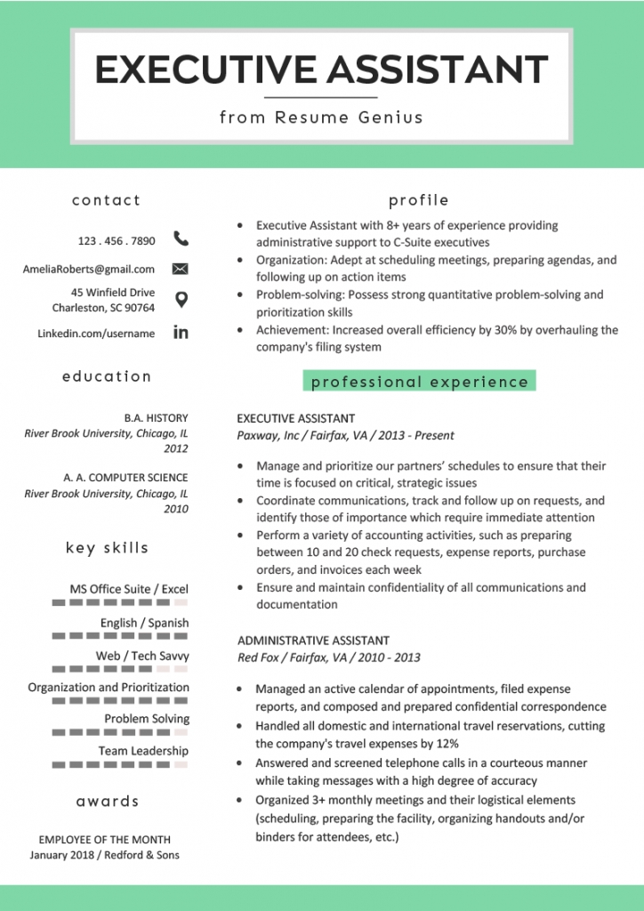 Executive Assistant Resume Example &amp; Writing Tips | Rg