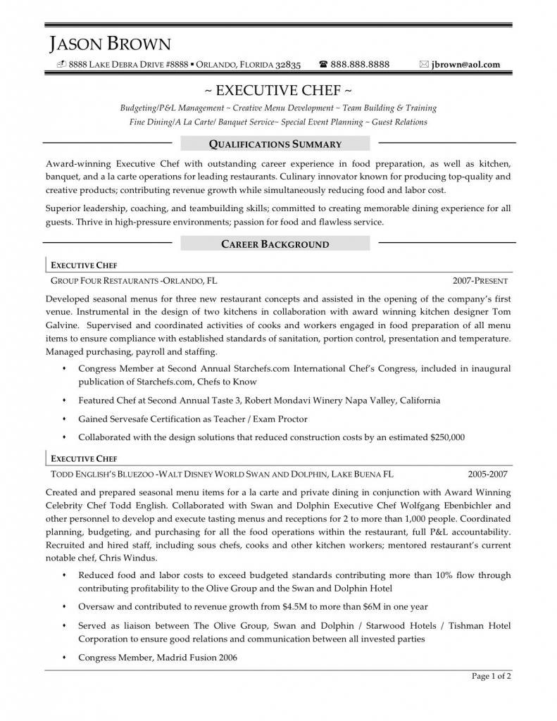 Executive Chef Resume (sample) | Resume Samples | Chef Resume