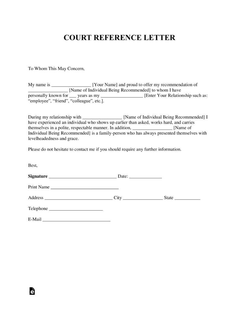 Free Character Reference Letter (for Court) Template - Samples - Pdf