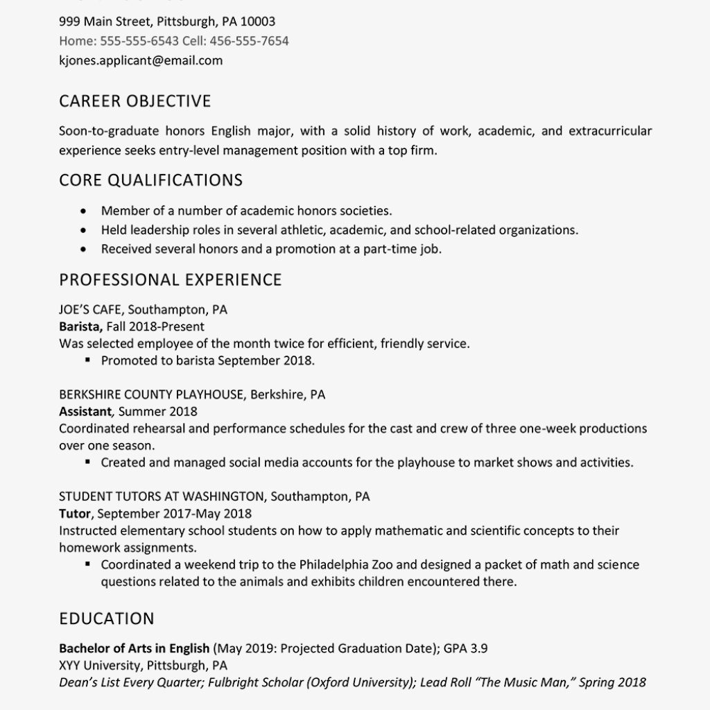 High School Graduate Resume Example - Work Experience