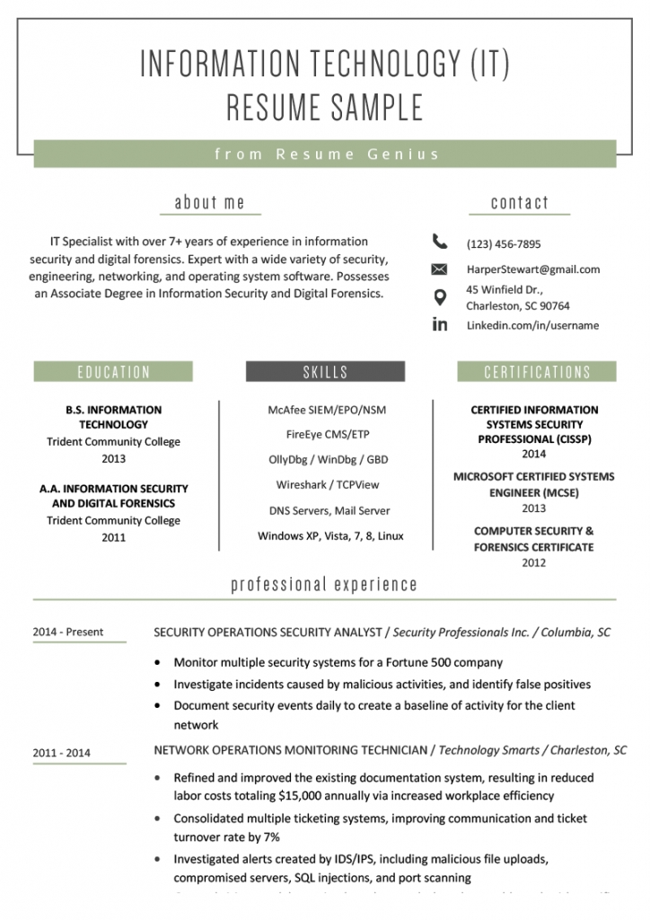 Information Technology (it) Resume Sample | Resume Genius