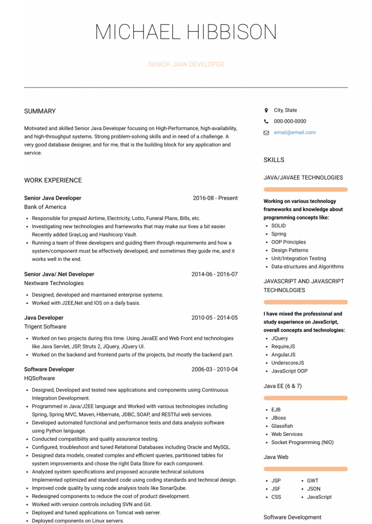 Java Developer - Resume Samples &amp; Templates | Visualcv