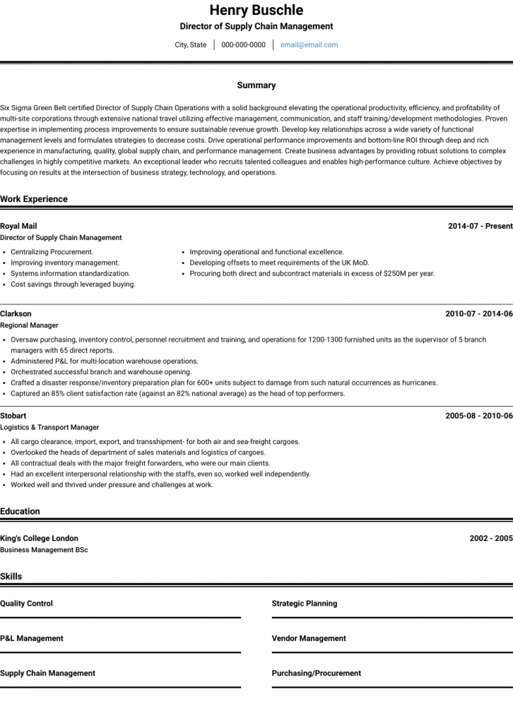 Logistics Manager - Resume Samples &amp; Templates | Visualcv