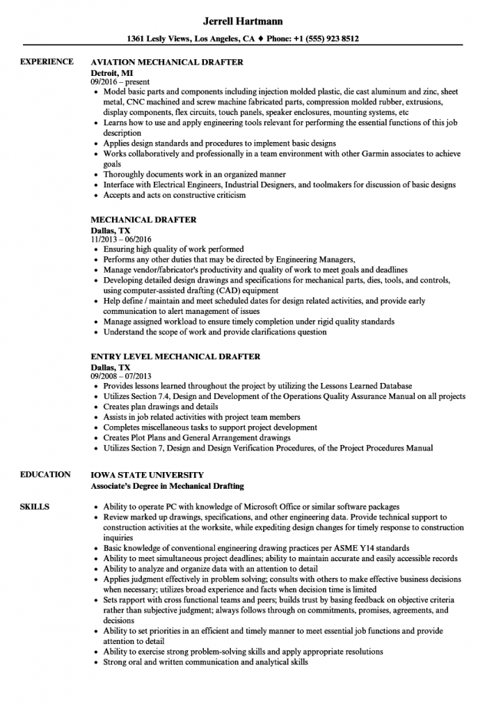 Mechanical Drafter Resume Samples | Velvet Jobs