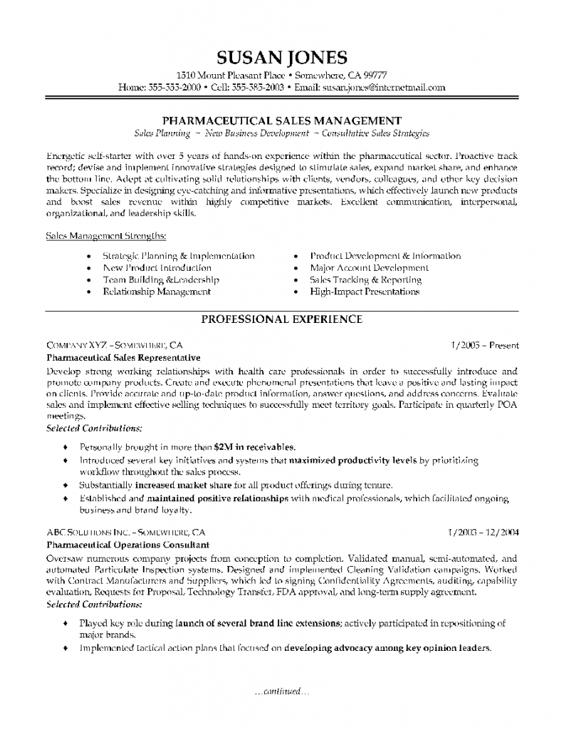 Pharmaceutical-sales-resume-example-page-1 | Tips | Sales Resume