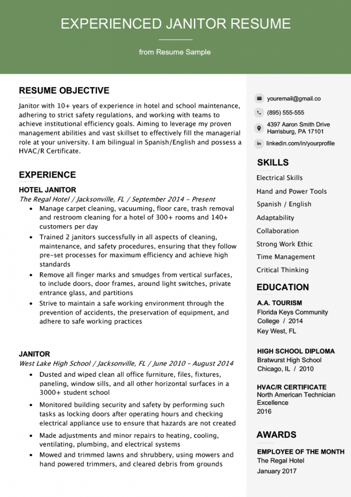 Professional Janitor Resume Sample &amp; Writing Tips | Resume Genius