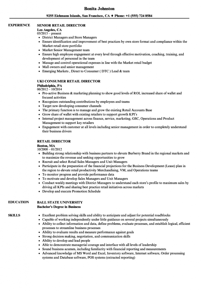 Retail Director Resume Samples | Velvet Jobs