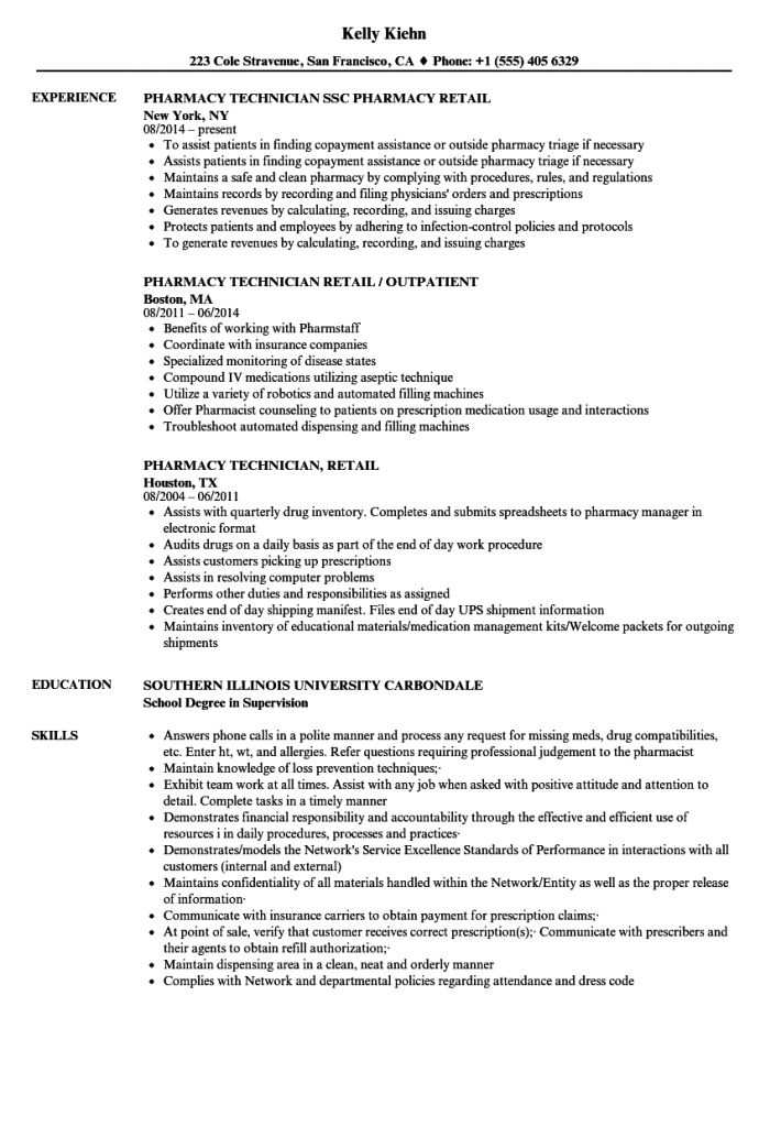 Retail Pharmacy Technician Resume Samples | Velvet Jobs