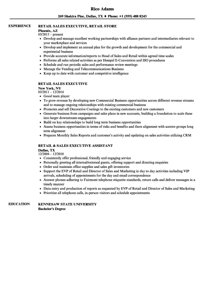 Retail Sales Executive Resume Samples | Velvet Jobs