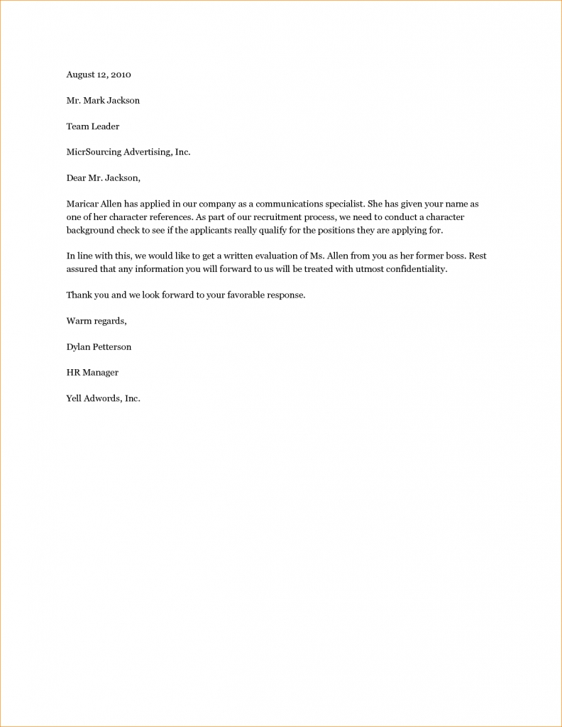 Sample Character Reference Letter | Gplusnick