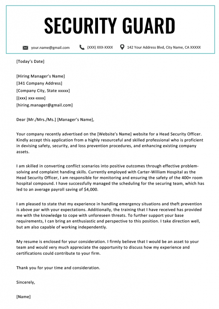 Security Guard Cover Letter | Resume Genius