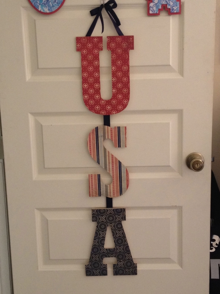 Usa! Again, Used Modge Podge To Glue Paper To Wooden Letters Found