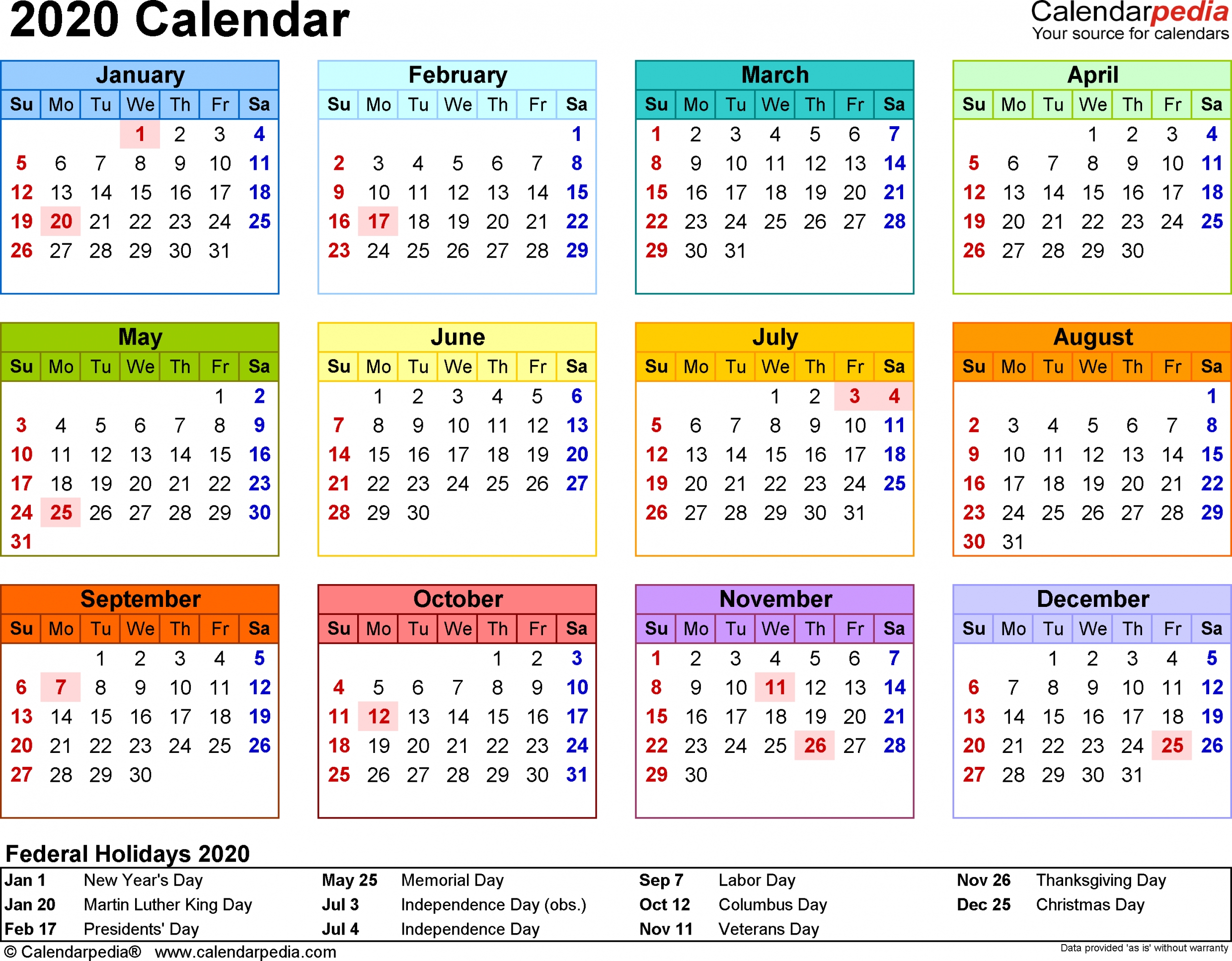 Printable Calendar 2020 Pdf