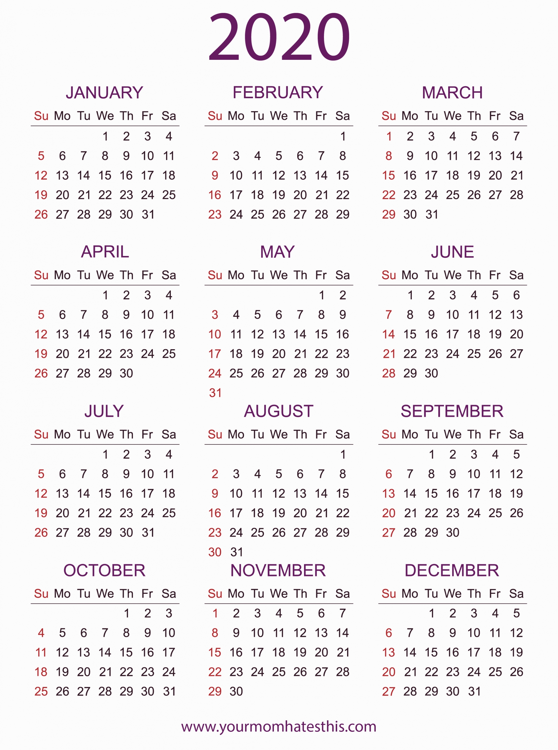 Printable 2020 Calendar Pdf