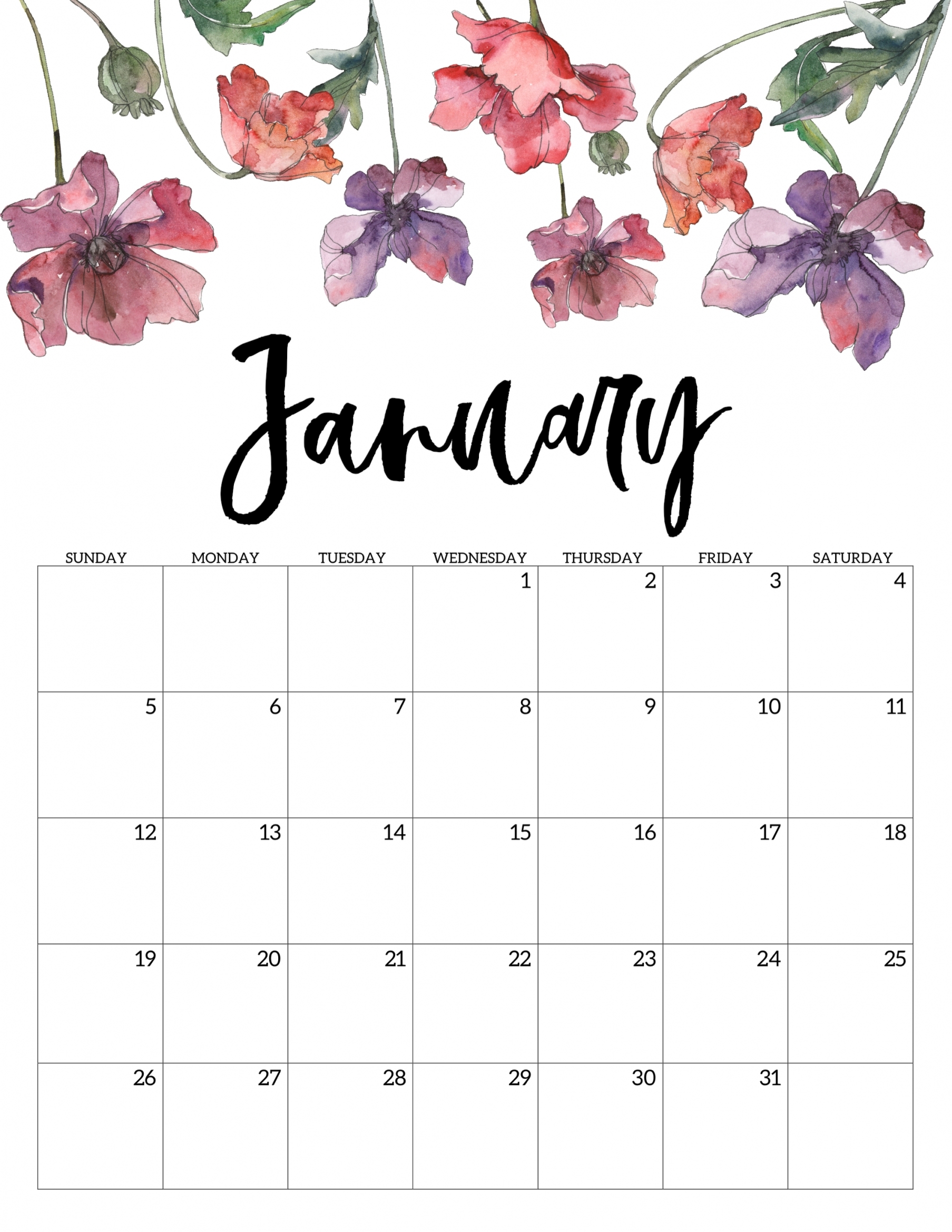 Printable Free Calendars 2020