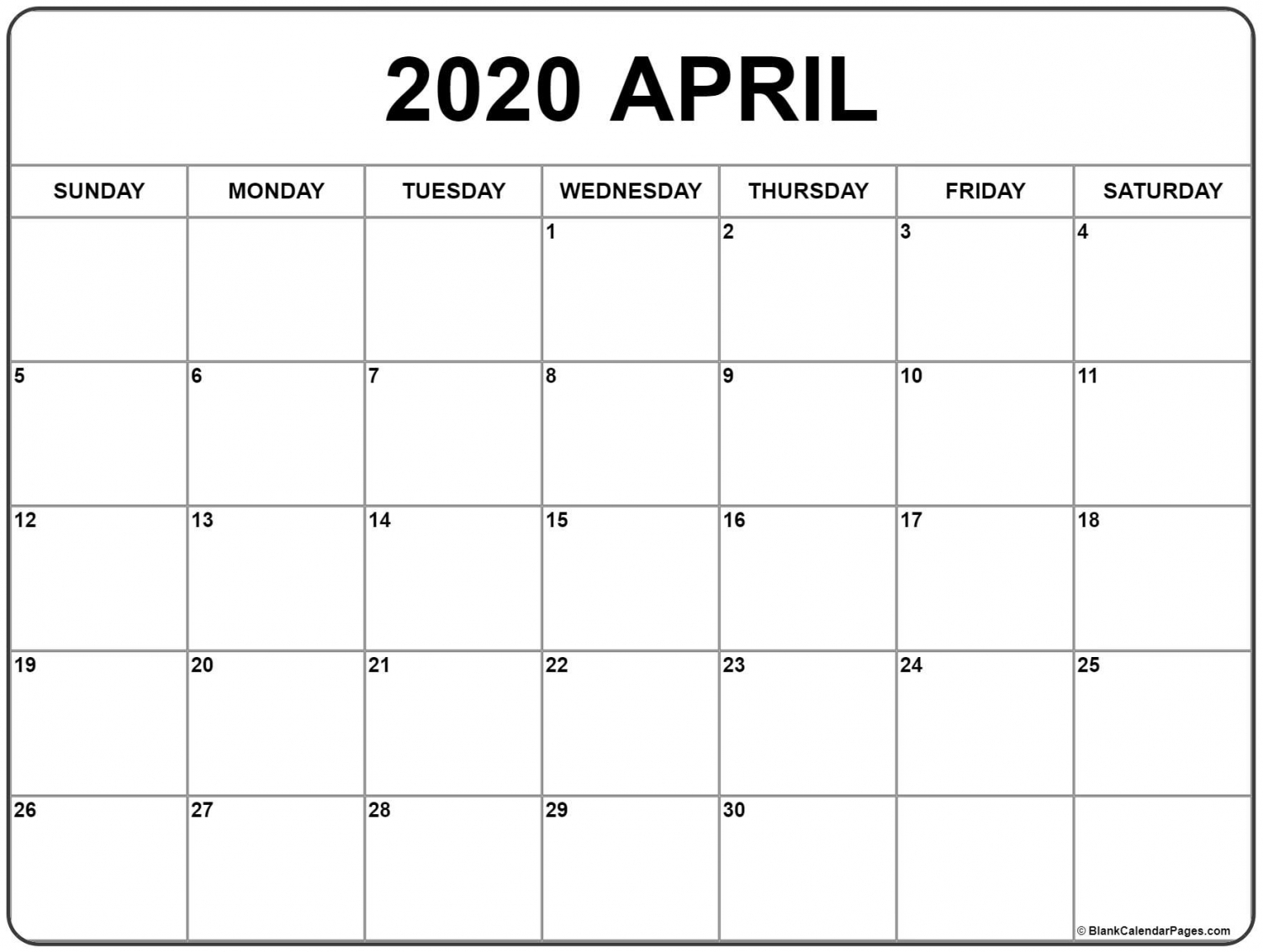 April Printable Calendar 2020