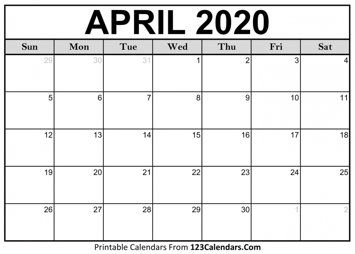 April Printable Calendar 2020