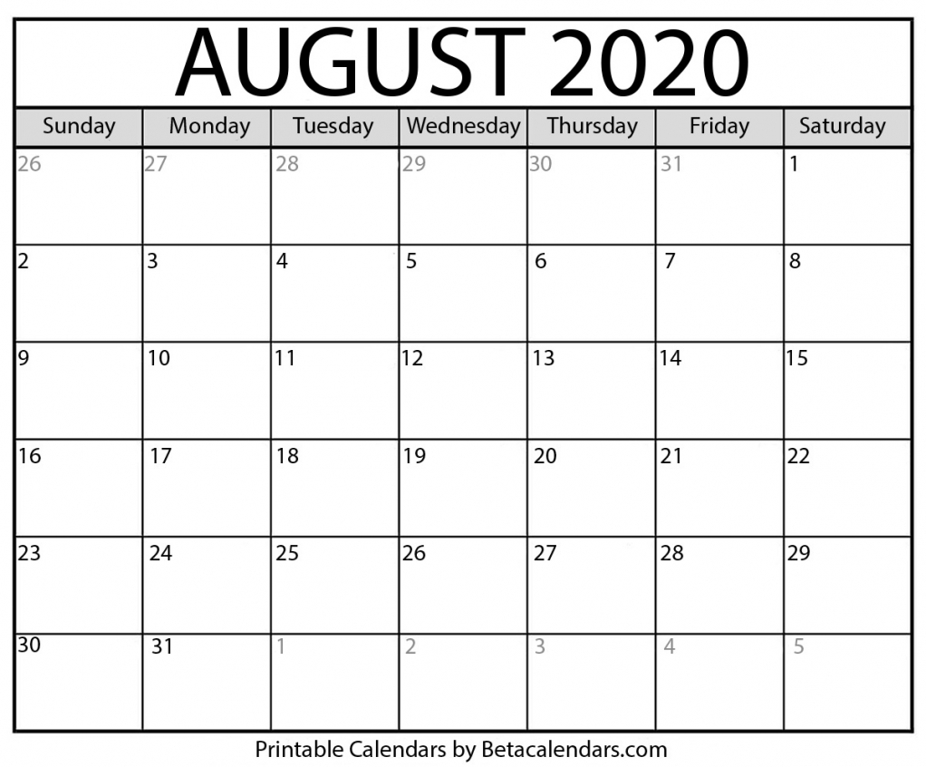 August 2020 Printable Calendar