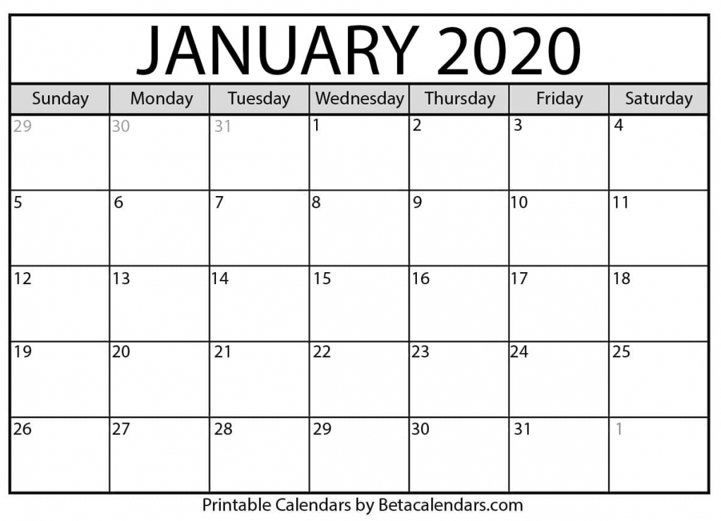 January 2020 Printable Calendar