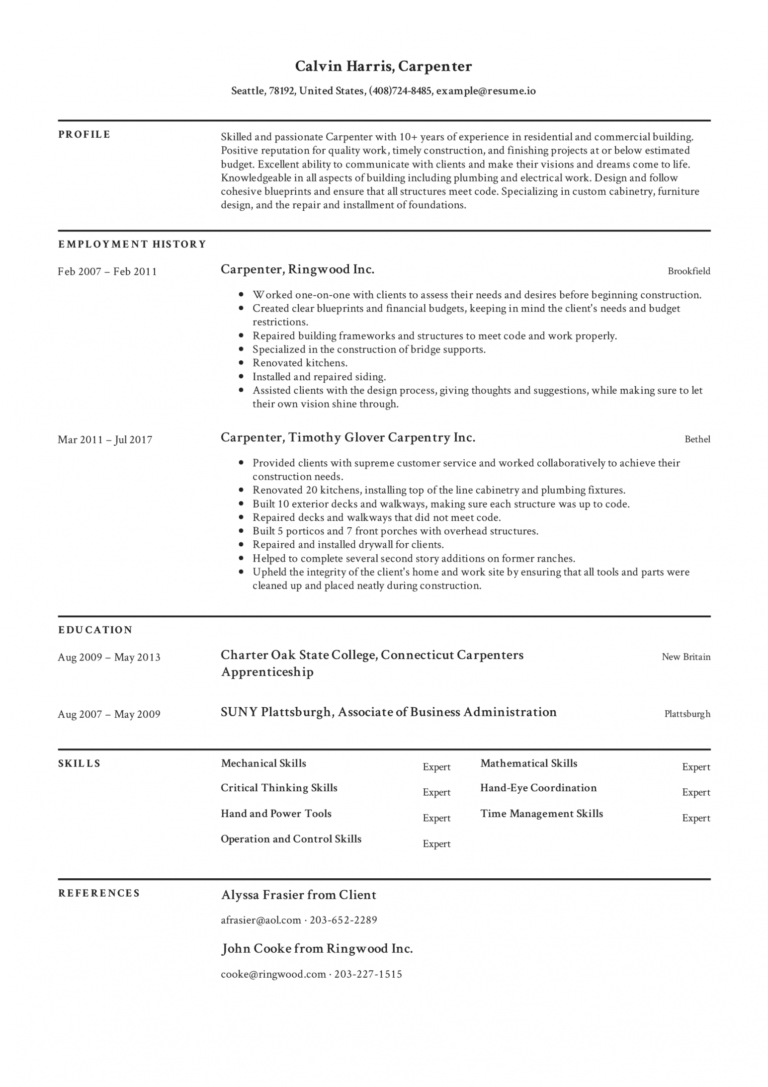 Carpenter Resume Examples | Free Letter Templates