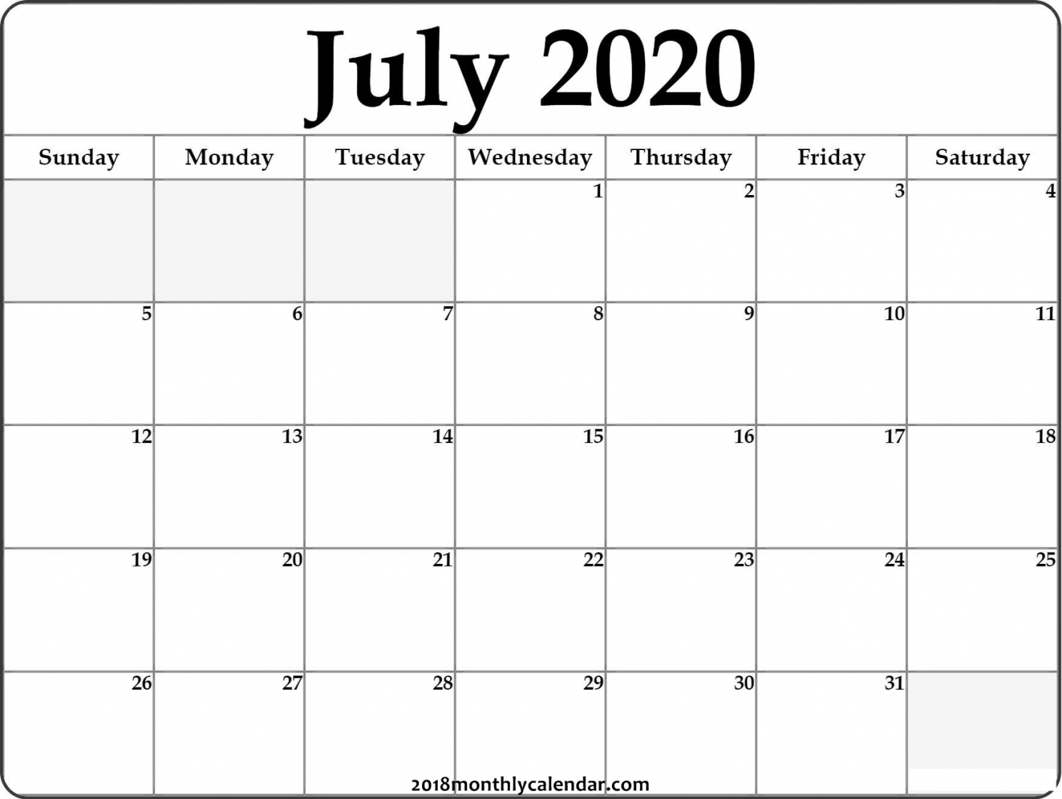 Printable Monthly Calendar 2020