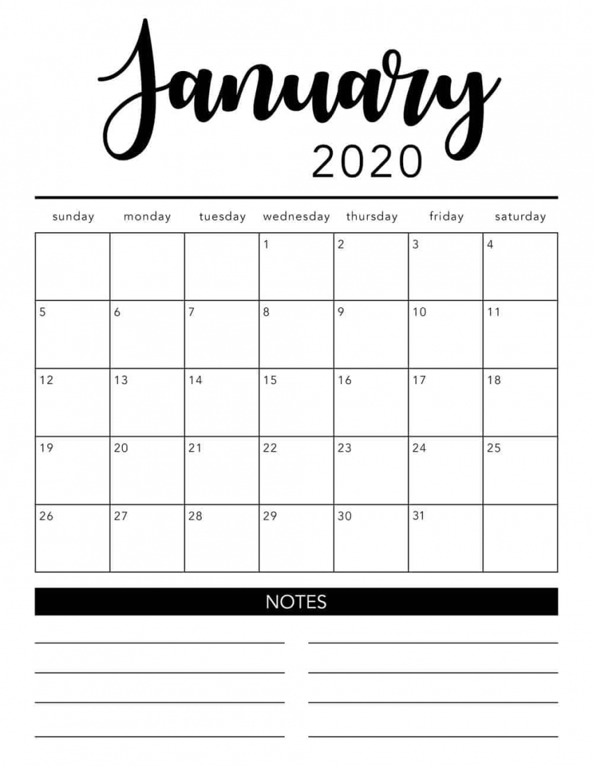 2020 Monthly Calendar Printable Free