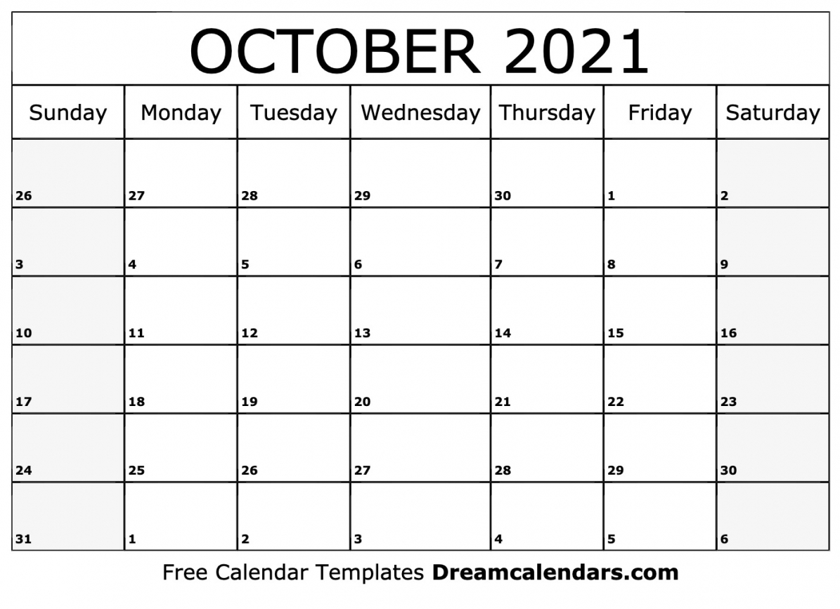 Free Printable Calendar October 2021