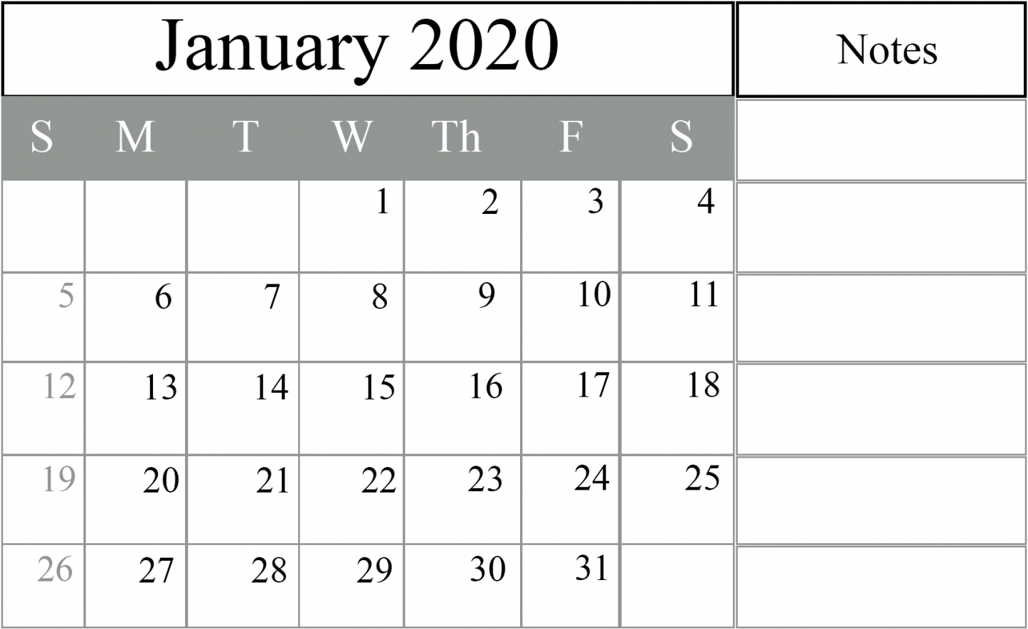 Printable Word Calendar 2020