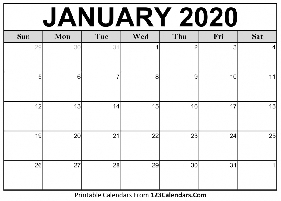 Printable Monthly Calendar 2020