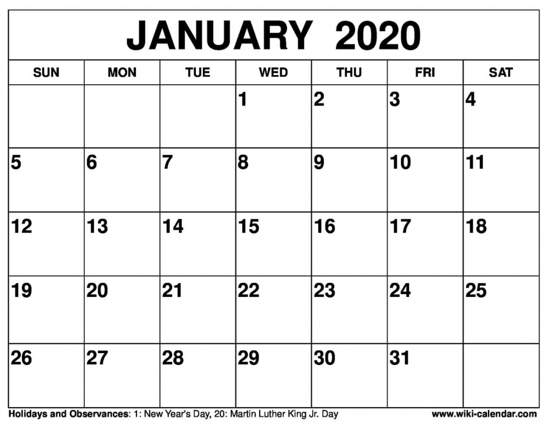 2020 Calendar Printable Calendar