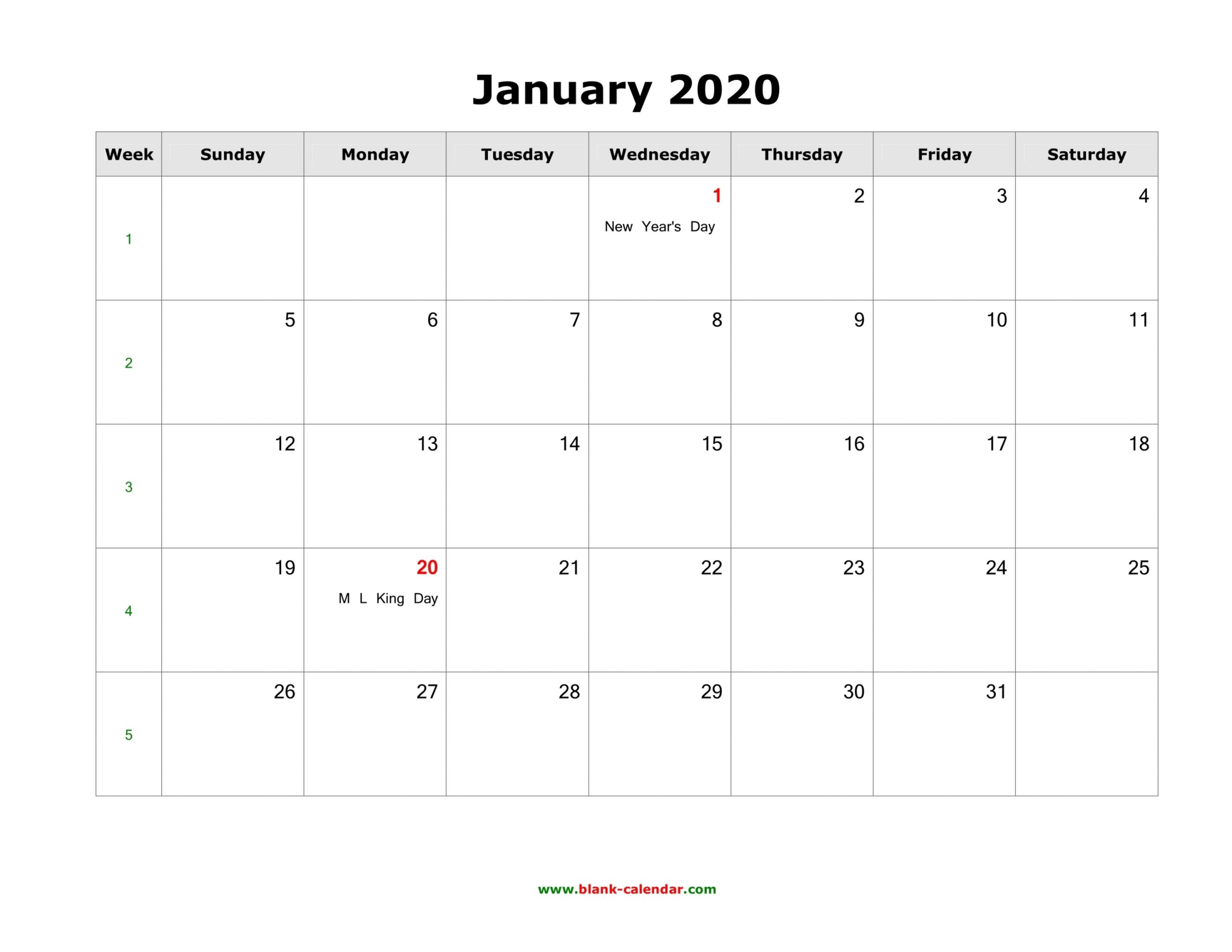 Printable Word Calendar 2020