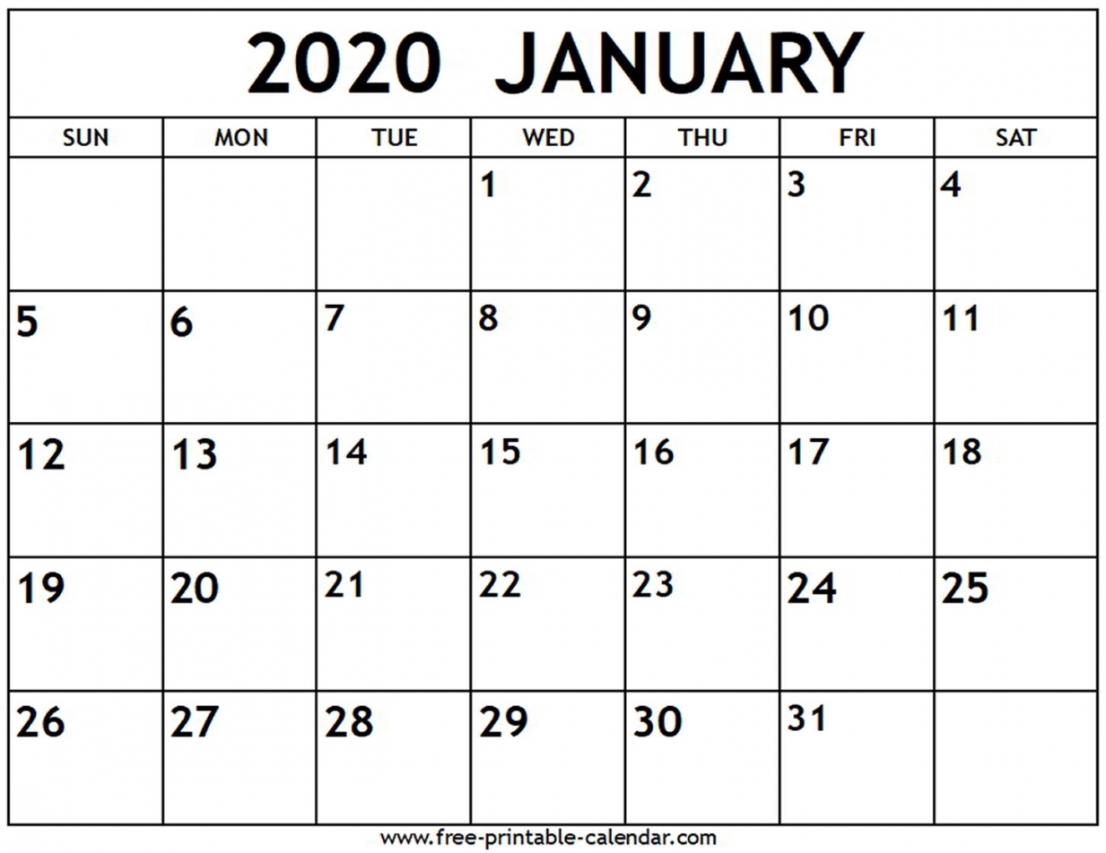 January 2020 Printable Calendar