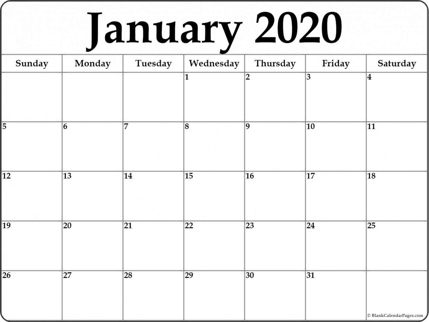 January 2020 Printable Calendar