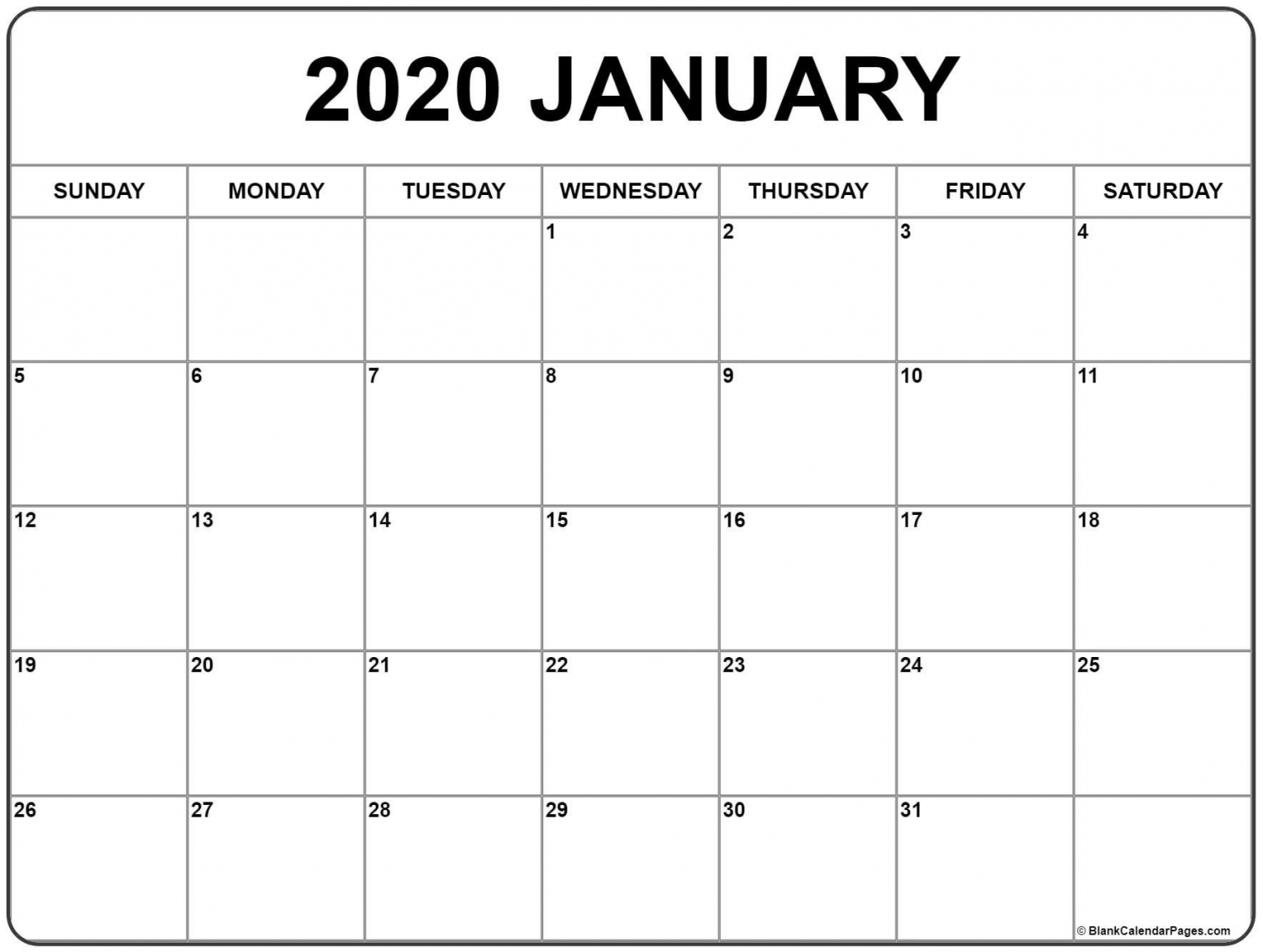 January 2020 Printable Calendar