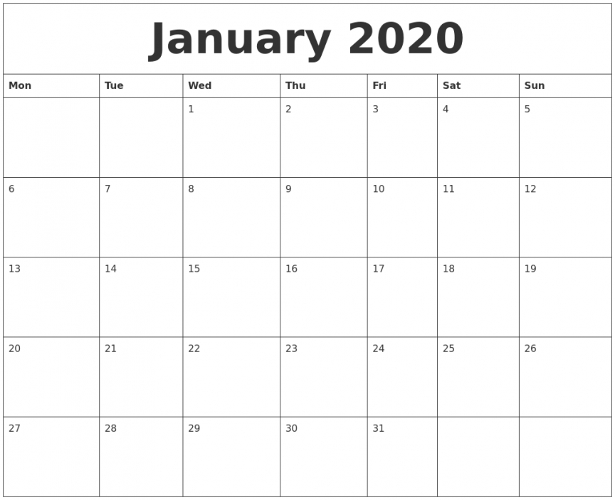 Free Online Printable Calendars 2020