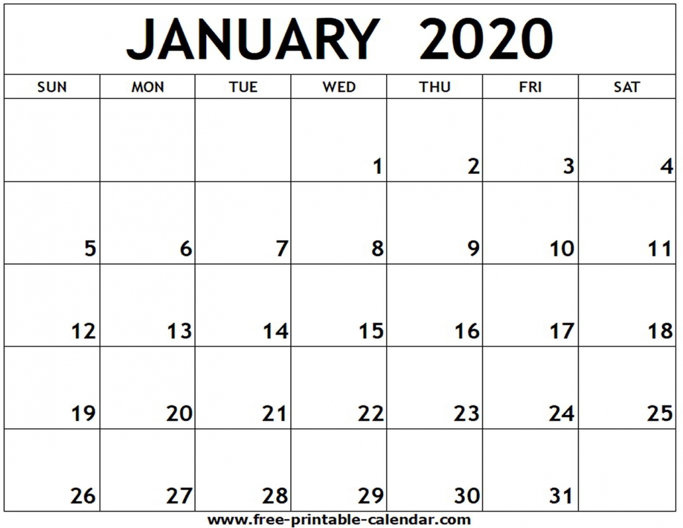 January 2020 Printable Calendar